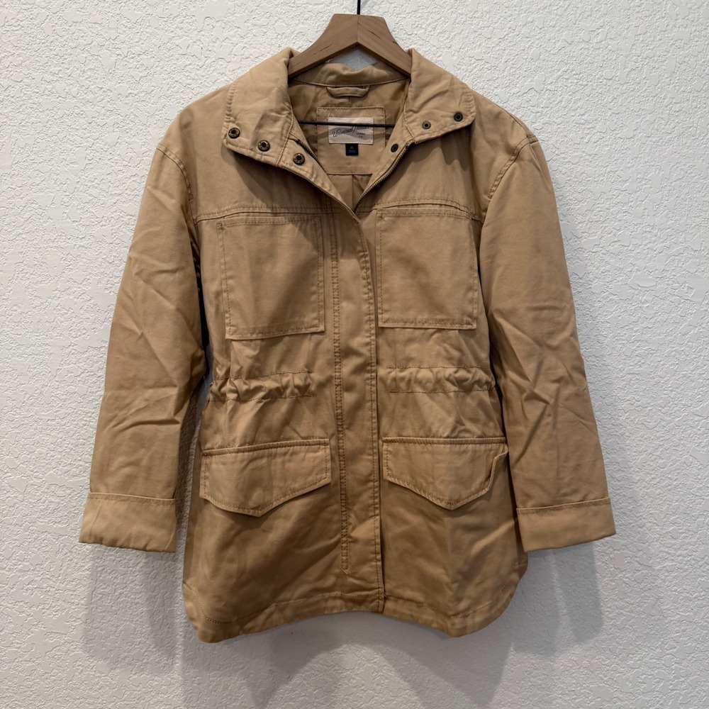 Womens XS Tan Khaki Cotton Utility Field Jacket Chore Gorpcore Basic Capsule - Picture 2 of 7
